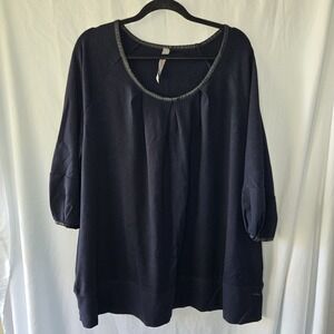 Melissa McCarthy Seven7 Faux Leather Trim Ponte Knit‎ Tunic Black Women's 3X